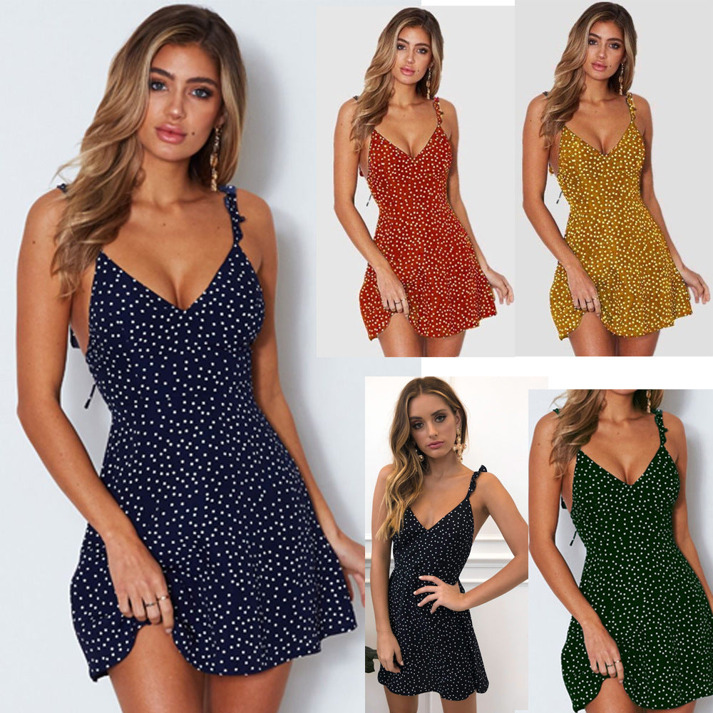 Polka-dot Strappy Dress Women Summer Fashion Beach Sundress - 𝓢𝓱𝓸𝓹𝓵𝓮𝓬𝔂