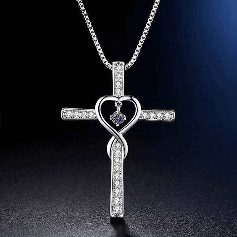 Infinity Love God We Trust Christian Cross Birthstone Crystal Pendant Necklace Colour Gems Zircon Heart Necklace Women Jewelry - 𝓢𝓱𝓸𝓹𝓵𝓮𝓬𝔂
