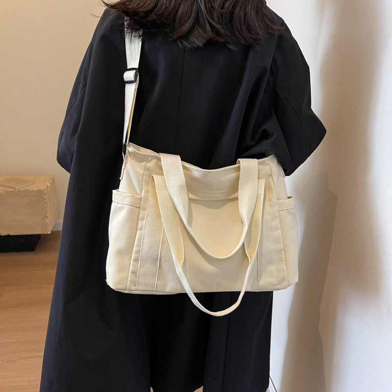 Large Capacity Shoulder Canvas Solid Color Bag For Women - 𝓢𝓱𝓸𝓹𝓵𝓮𝓬𝔂