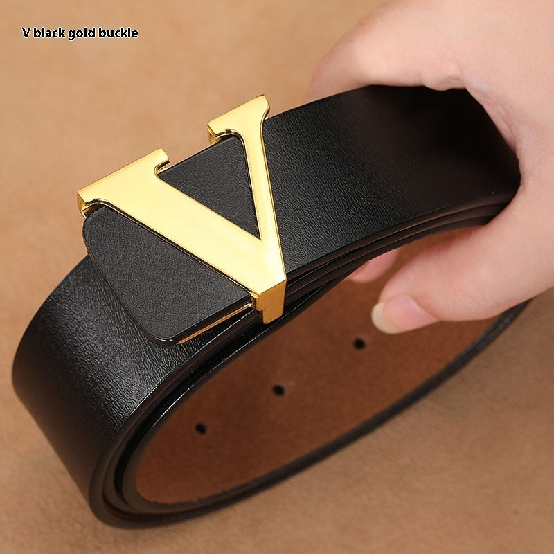 Factory Direct Sales Retro Smooth Genuine Leather Pure Cowhide Letter V Pants Belt - 𝓢𝓱𝓸𝓹𝓵𝓮𝓬𝔂