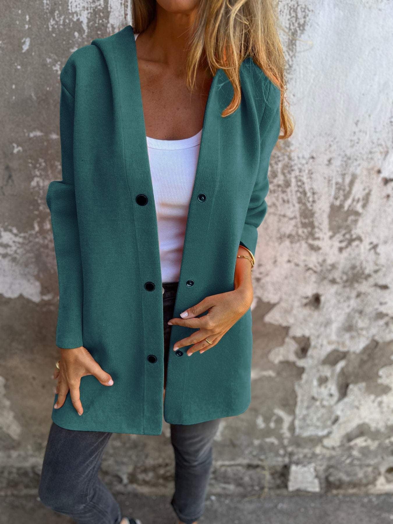 Casual Hooded Single-Breasted Cardigan Fashion Loose Solid Color Jacket Spring And Autumn Women's Clothing - 𝓢𝓱𝓸𝓹𝓵𝓮𝓬𝔂
