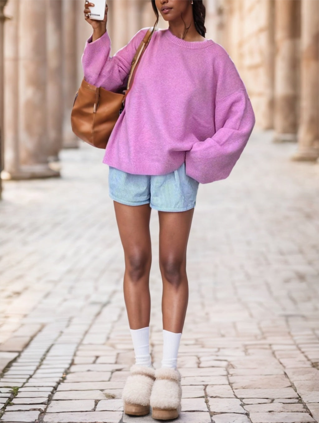 Spring And Autumn Winter New Romantic Pink Round Neck Long Sleeve Knitted Women's Sweater - 𝓢𝓱𝓸𝓹𝓵𝓮𝓬𝔂