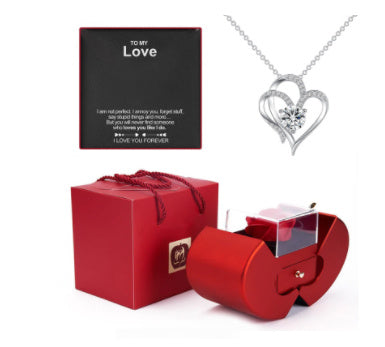 Fashion Jewelry Box Red Apple Christmas Gift Necklace Eternal Rose For Girl Mother's Day Valentine's Day Gifts With Artificial Flower Rose Flower Jewelry Box - 𝓢𝓱𝓸𝓹𝓵𝓮𝓬𝔂