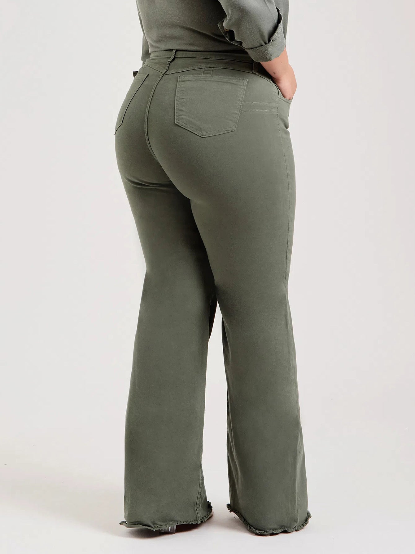Slim Fit Stretch Fashion Solid Color Frayed Flared Pants - 𝓢𝓱𝓸𝓹𝓵𝓮𝓬𝔂