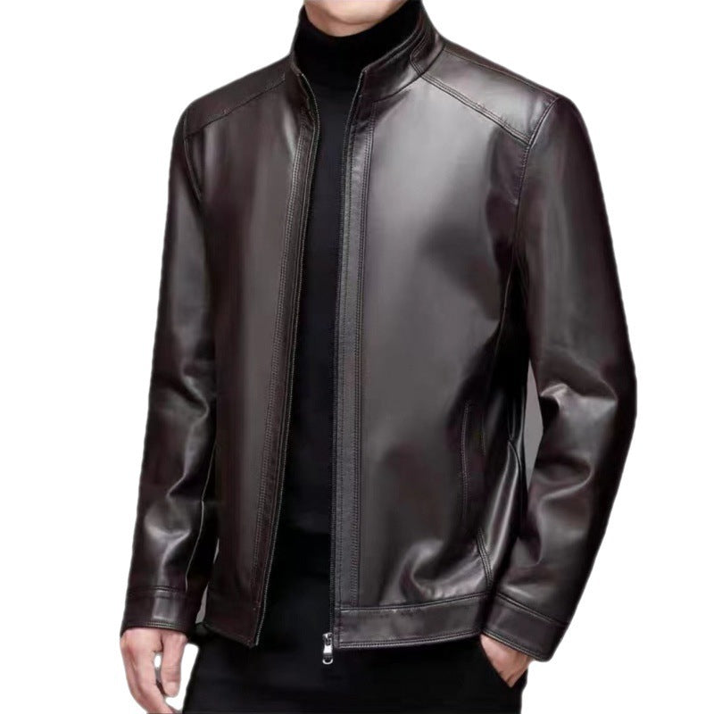 Leather Jacket For Middle-aged Men Leather Clothing With Stand Collar Men Fleece-lined - 𝓢𝓱𝓸𝓹𝓵𝓮𝓬𝔂