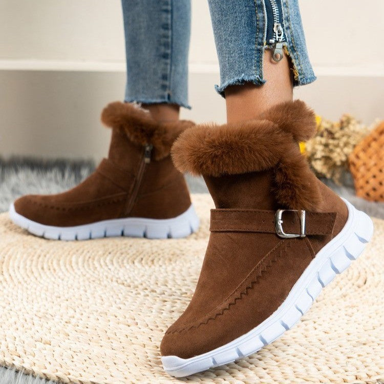 New Snow Boots Winter Warm Thickened Solid Color Plush Ankle Boots With Buckle Design Plus Velvet Flat Shoes For Women - 𝓢𝓱𝓸𝓹𝓵𝓮𝓬𝔂