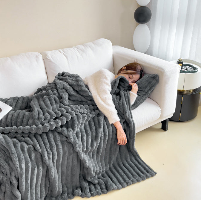 Soft Wind Bubble Velvet Blanket Warm Solid Rabbit Fur Blankets Double-sided Thickening Cover Throw Warm Fur Blanket - 𝓢𝓱𝓸𝓹𝓵𝓮𝓬𝔂