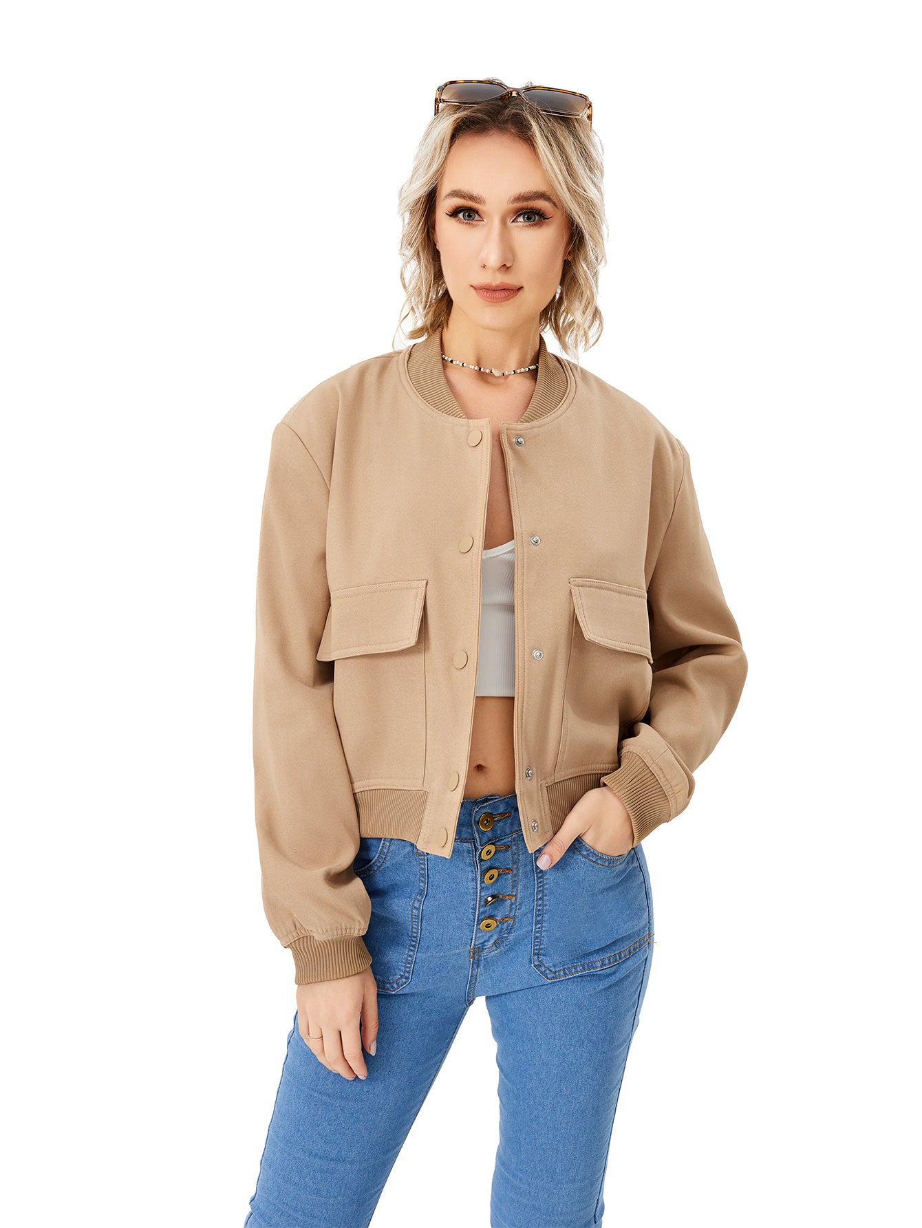 Women's Lightweight Cropped Bomber Jacket Casual Long Sleeve Varsity Jacket With Pocket Fashion Y2k Jacket Streetwear - 𝓢𝓱𝓸𝓹𝓵𝓮𝓬𝔂