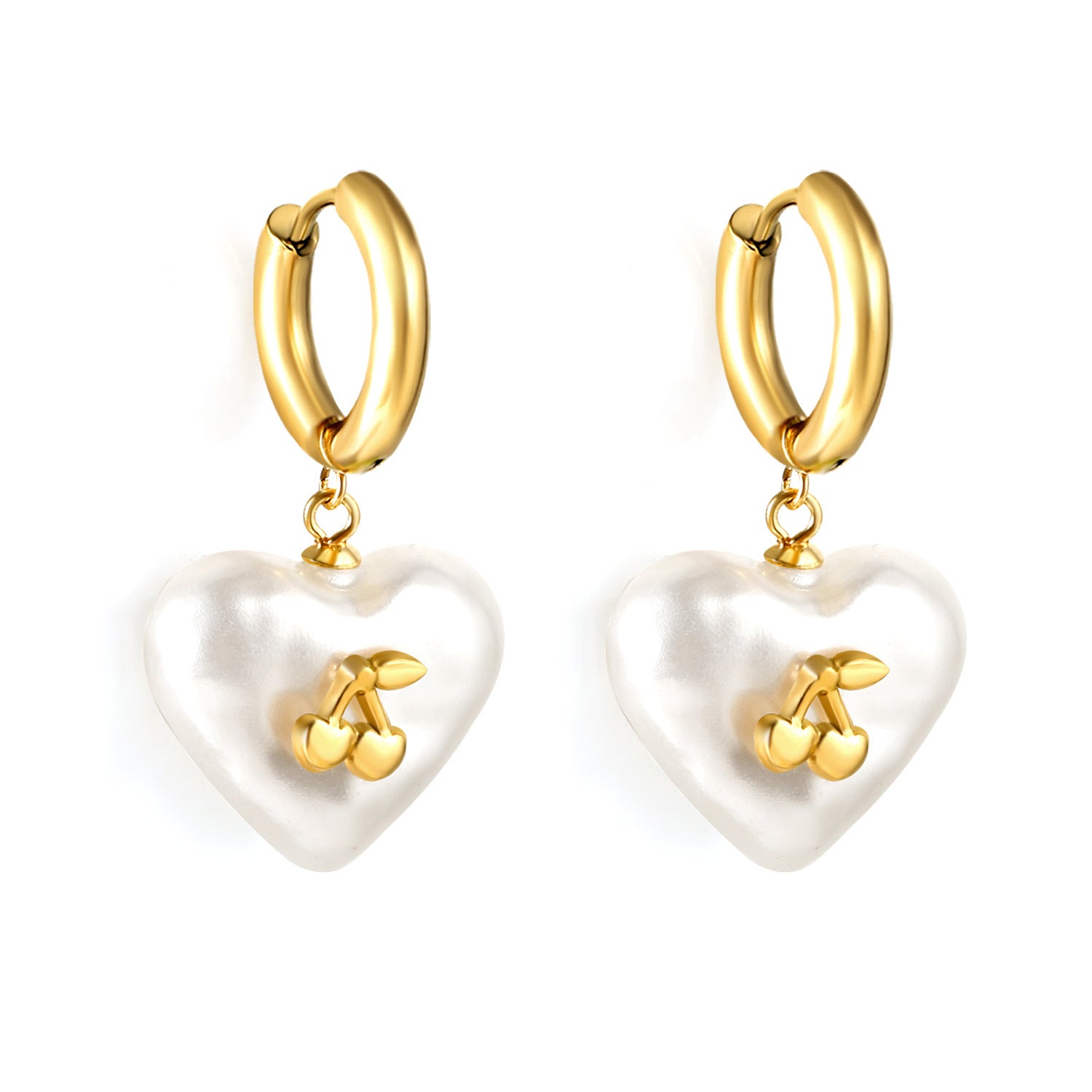 Versatile Personality Stainless Steel Circle Cherry Heart Pearl Earrings - 𝓢𝓱𝓸𝓹𝓵𝓮𝓬𝔂