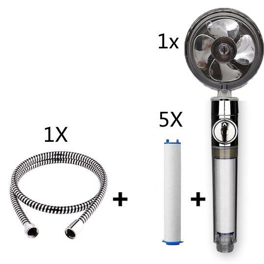 Propeller Driven Shower Head With Stop Button And Cotton Filter Turbocharged High Pressure Handheld Shower Nozzle 