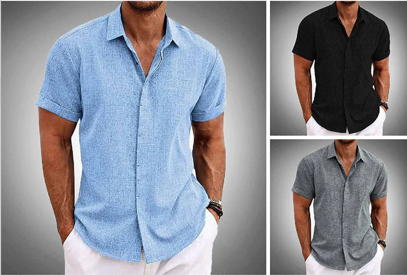 Men's Solid Color Loose Linen Short-sleeved T-shirt - 𝓢𝓱𝓸𝓹𝓵𝓮𝓬𝔂