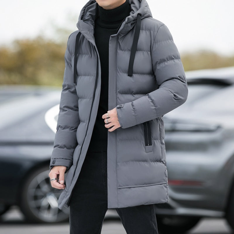 Long Hooded Jacket Men Winter Warm Windproof Coat Fashion Solid Color Clothes Outdoor - 𝓢𝓱𝓸𝓹𝓵𝓮𝓬𝔂