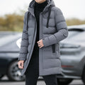 Long Hooded Jacket Men Winter Warm Windproof Coat Fashion Solid Color Clothes Outdoor - 𝓢𝓱𝓸𝓹𝓵𝓮𝓬𝔂