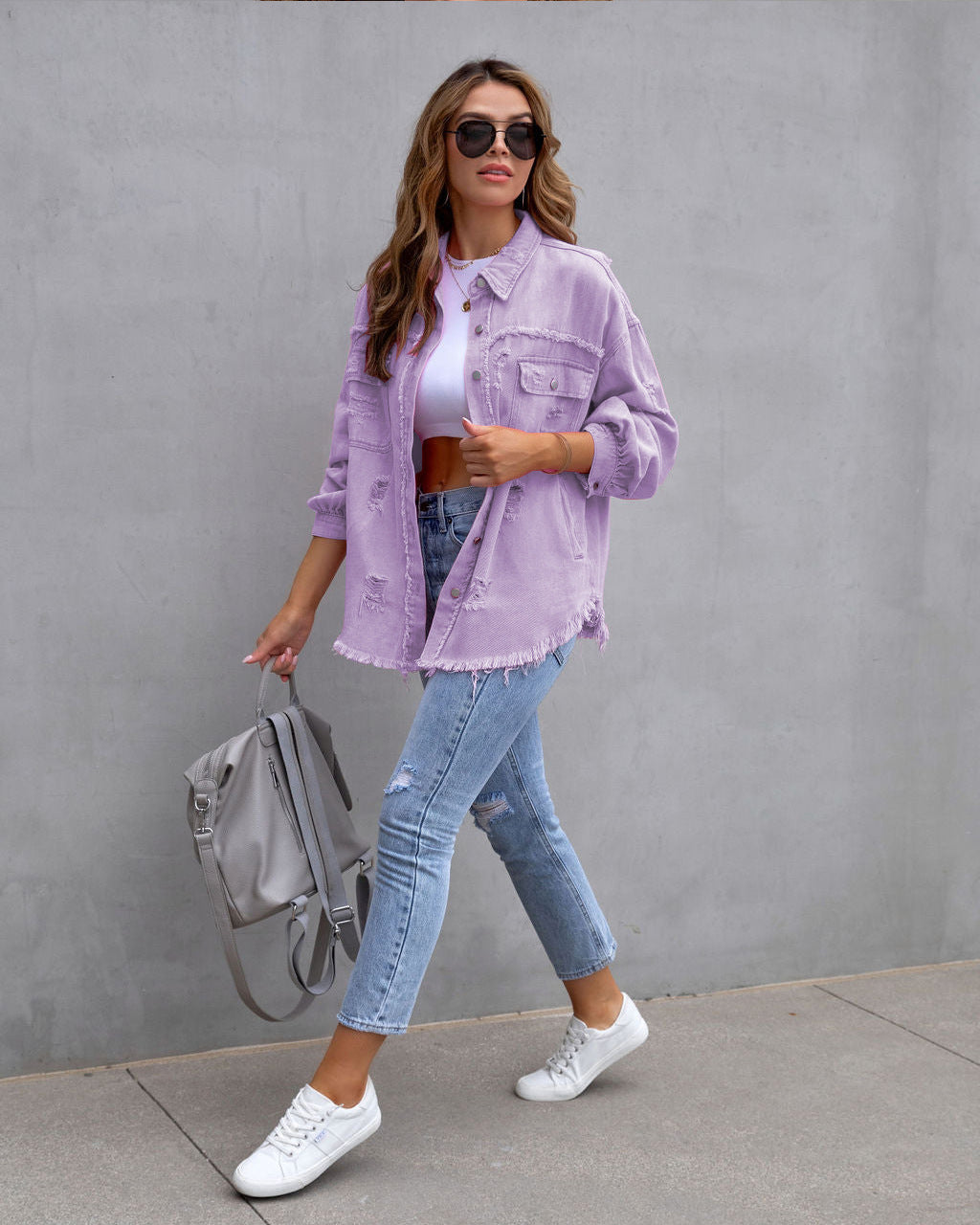 Fashion Ripped Shirt Jacket Female Autumn And Spring Casual Tops Womens Clothing - 𝓢𝓱𝓸𝓹𝓵𝓮𝓬𝔂