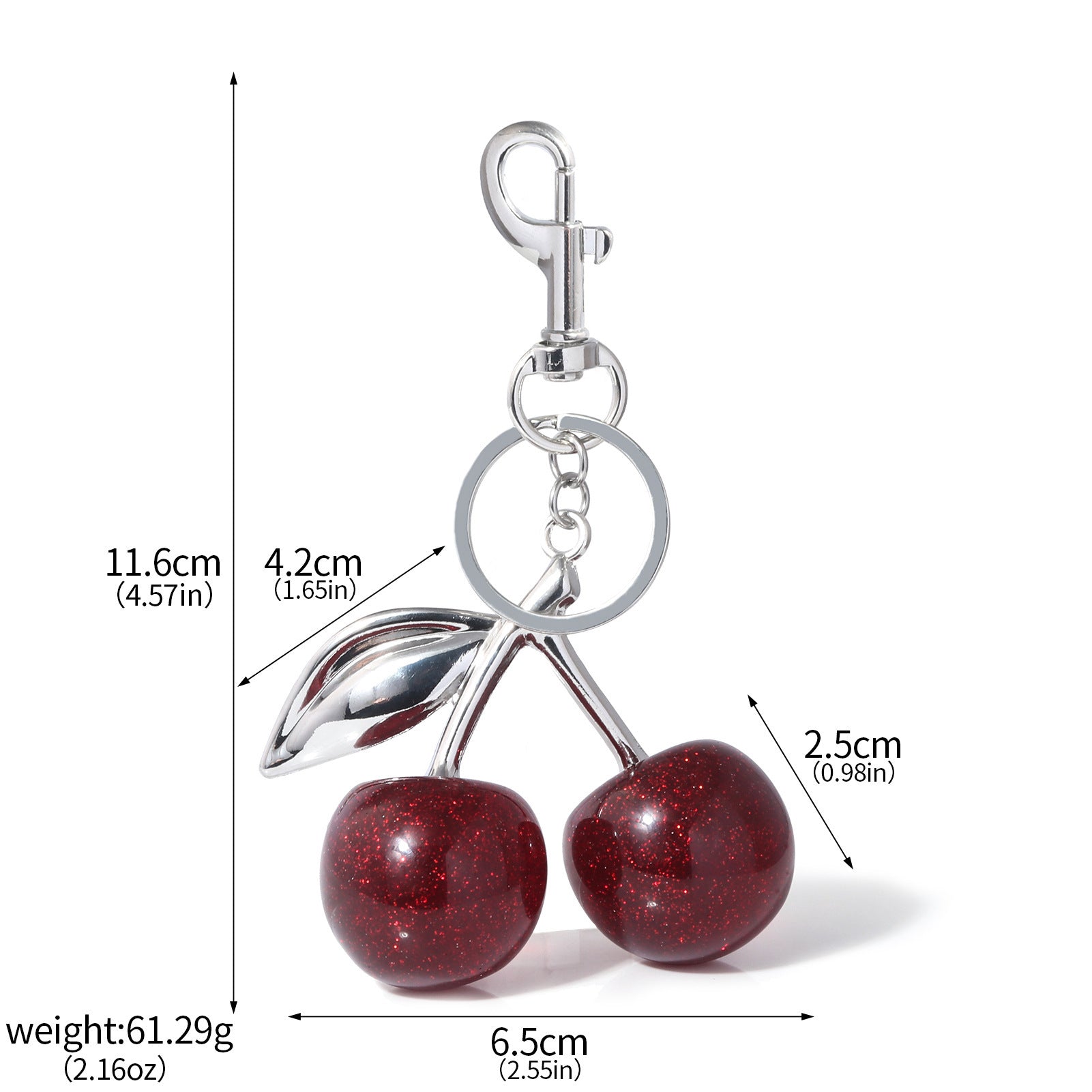A Pair Of Red Cherry Crystal Bag Glitter Keychain