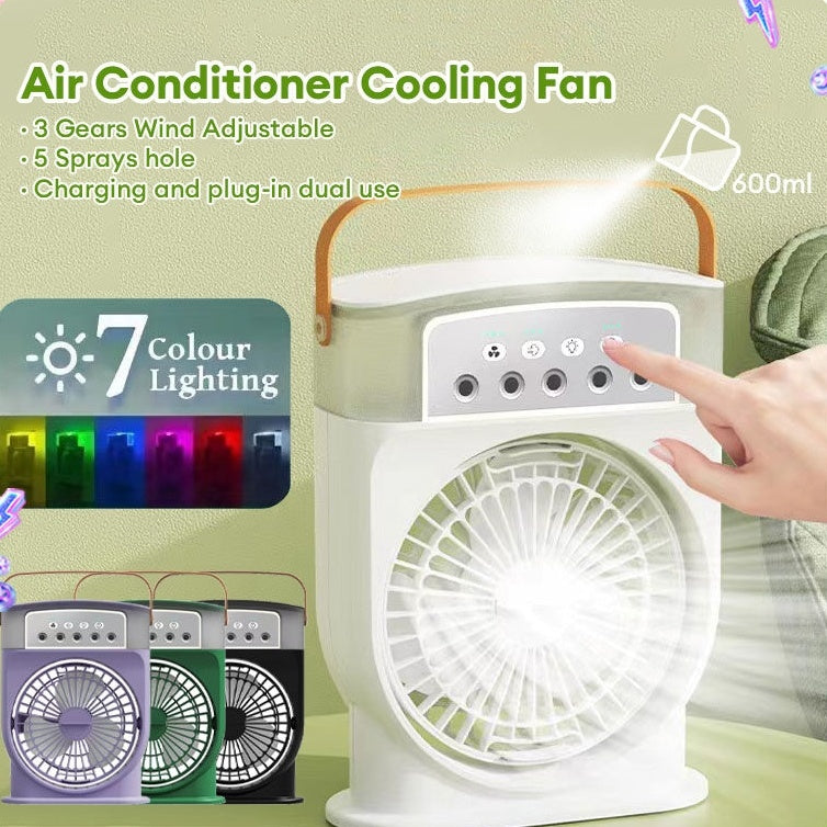 Portable USB Air Conditioner Cooling Fan With 5 Sprays 7 Color Light 600ML Water Tank Spray Mist Air Cooler Humidifiers - 𝓢𝓱𝓸𝓹𝓵𝓮𝓬𝔂