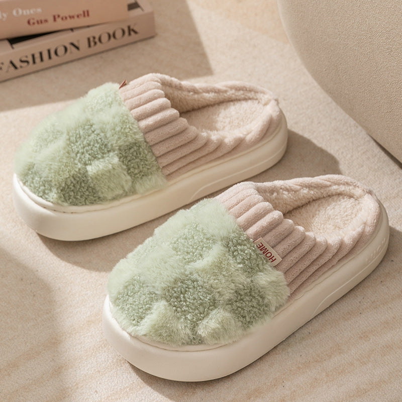 Plaid Plush Slippers Women's Indoor Plush Home Slippers Soft Sole Thick Non-Slip Warm House Shoes Couple Autumn And Winter - 𝓢𝓱𝓸𝓹𝓵𝓮𝓬𝔂