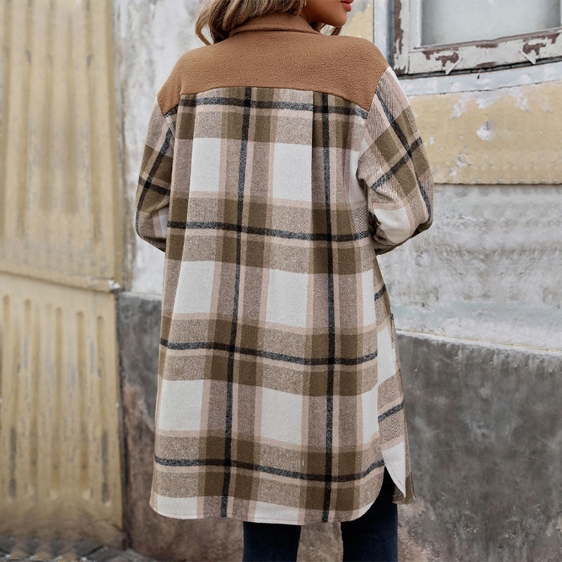 New Brushed Plaid Long Coat With Pockets Fashion Winter Jacket Outwear Women's Clothing - 𝓢𝓱𝓸𝓹𝓵𝓮𝓬𝔂