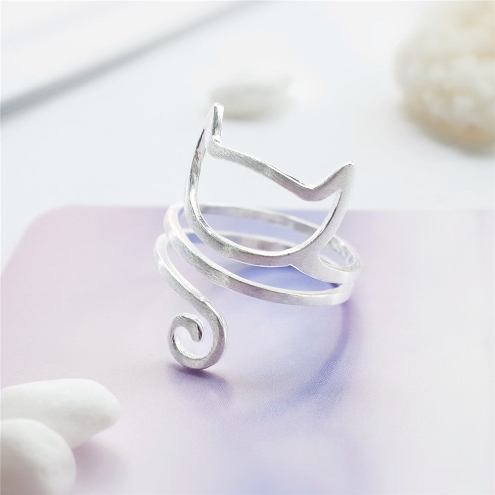 S925 Silver Personalized Winding Brushed Cute Cat Ring - 𝓢𝓱𝓸𝓹𝓵𝓮𝓬𝔂