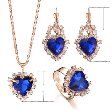 Europe And The United States Personalized Water Drop Color Diamond Necklace, Earrings, Rings Set, Shiny High-end Bridal Jewelry Wholesale - 𝓢𝓱𝓸𝓹𝓵𝓮𝓬𝔂