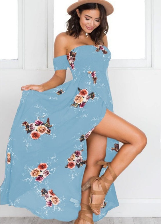 Boho style long dress women Off shoulder beach summer dresses - 𝓢𝓱𝓸𝓹𝓵𝓮𝓬𝔂