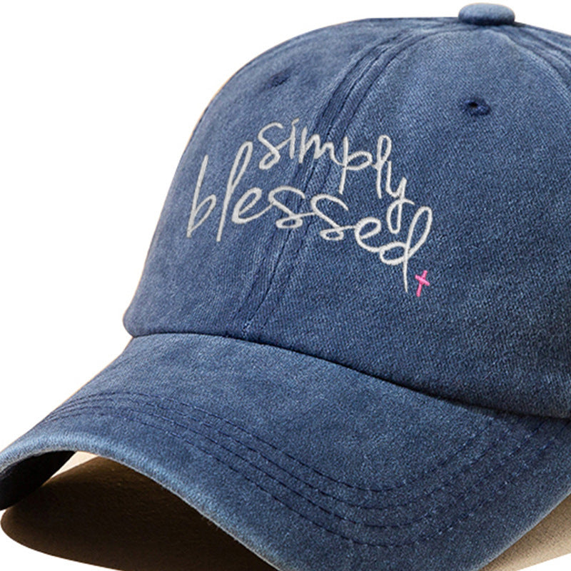 Simply Blessed Wide Brim Sunshade Washed Embroidered English Letter Baseball Cap - 𝓢𝓱𝓸𝓹𝓵𝓮𝓬𝔂