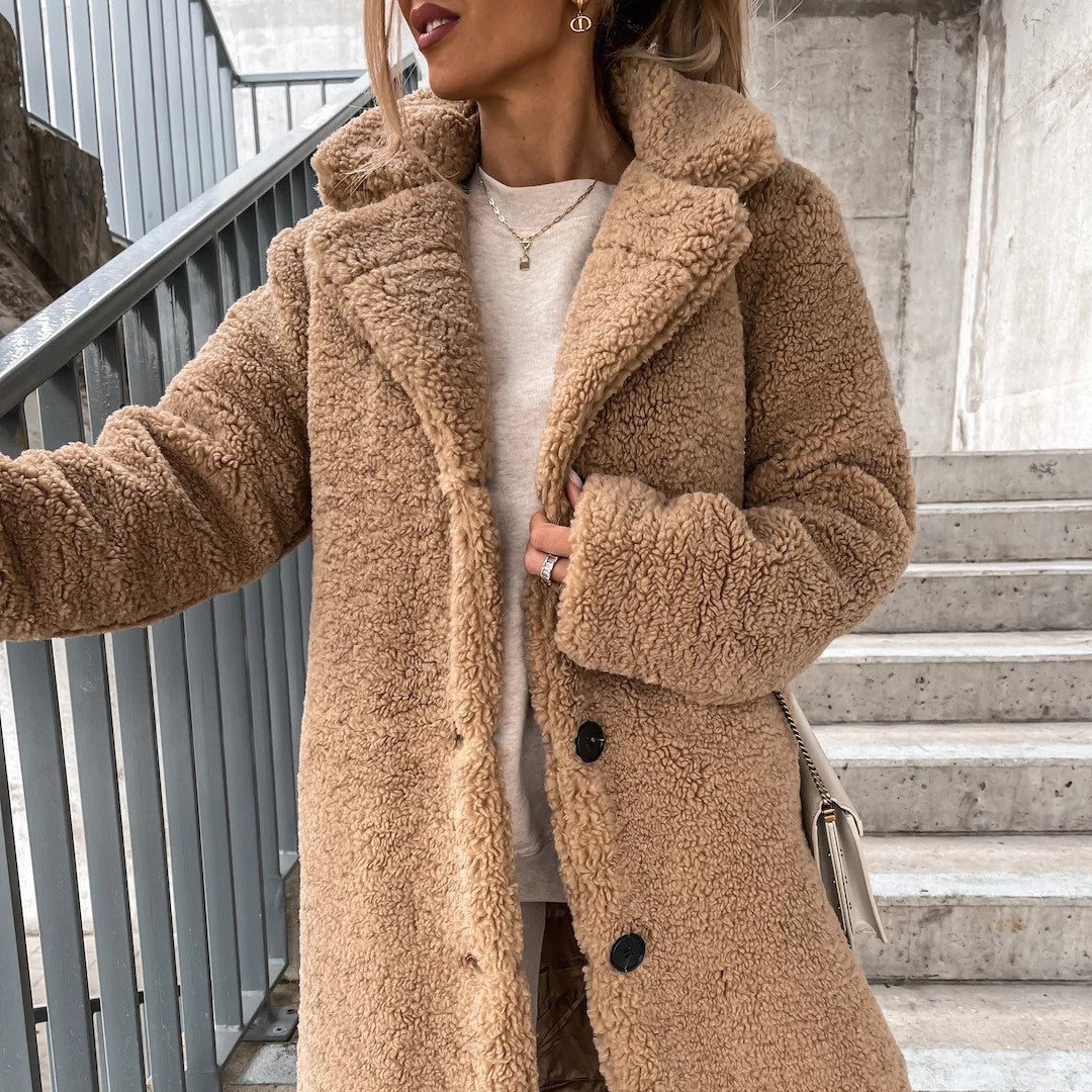 Women's Long-sleeved Lapel Plush Jacket Top - 𝓢𝓱𝓸𝓹𝓵𝓮𝓬𝔂