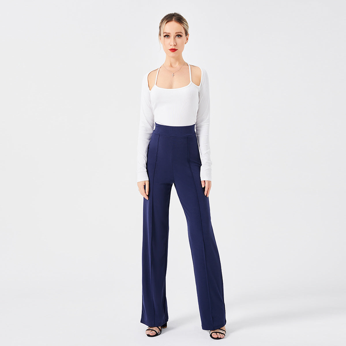 Solid Color Casual Pants Slim, High-waisted Bell Bottoms - 𝓢𝓱𝓸𝓹𝓵𝓮𝓬𝔂