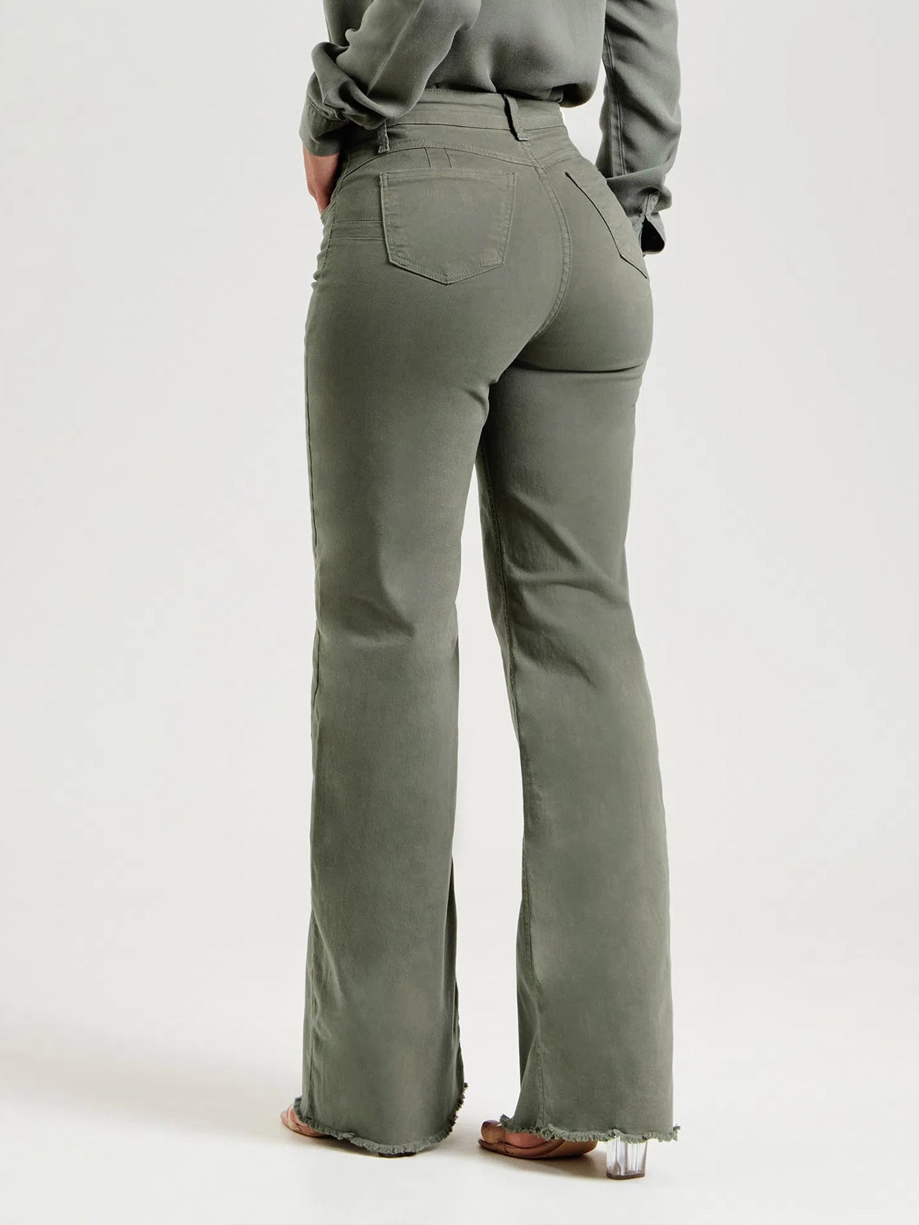 Slim Fit Stretch Fashion Solid Color Frayed Flared Pants - 𝓢𝓱𝓸𝓹𝓵𝓮𝓬𝔂