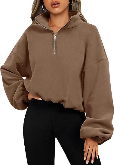 Loose Sport Pullover Hoodie Women Winter Solid Color Zipper Stand Collar Sweatshirt Thick Warm Clothing - 𝓢𝓱𝓸𝓹𝓵𝓮𝓬𝔂