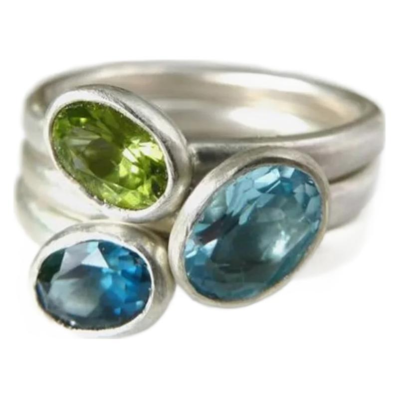 Beautiful Personality Irregular Tricolor Stone Three-piece Ring Set