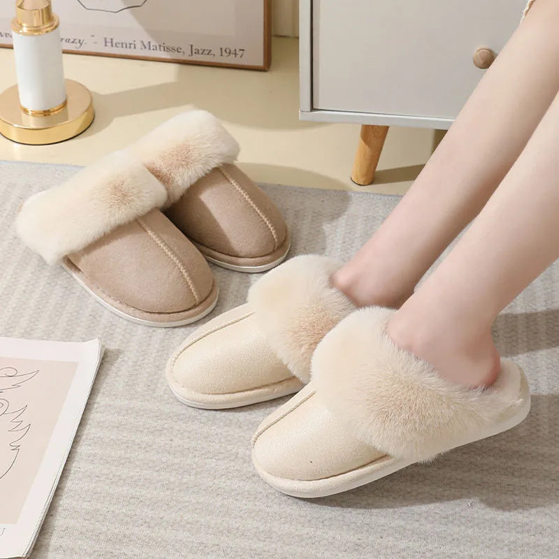 Winter Warm Plush Home Slippers Indoor Fur Slippers Women Soft Lined Cotton Shoes Comfy Non-Slip Bedroom Fuzzy House Shoes Women Couple - 𝓢𝓱𝓸𝓹𝓵𝓮𝓬𝔂