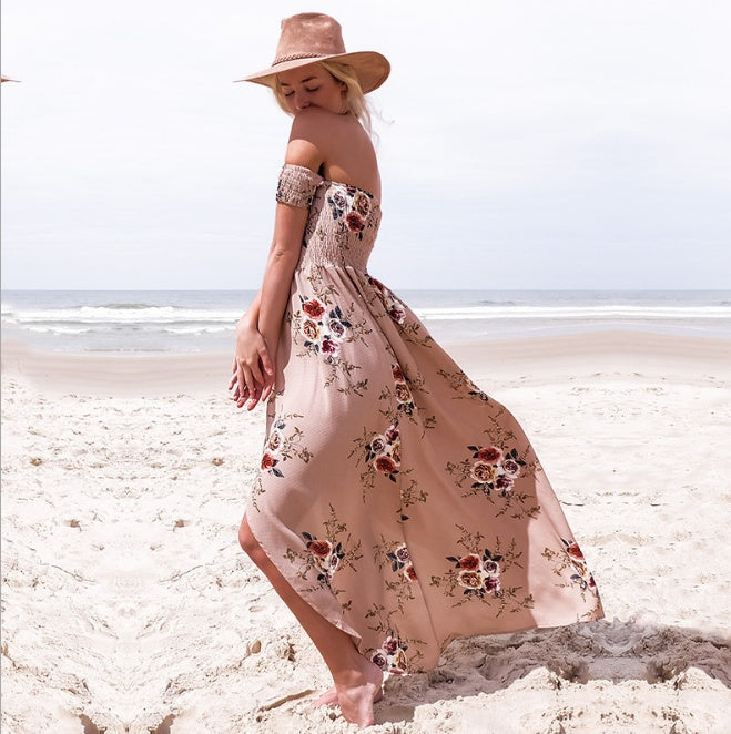 Boho style long dress women Off shoulder beach summer dresses - 𝓢𝓱𝓸𝓹𝓵𝓮𝓬𝔂