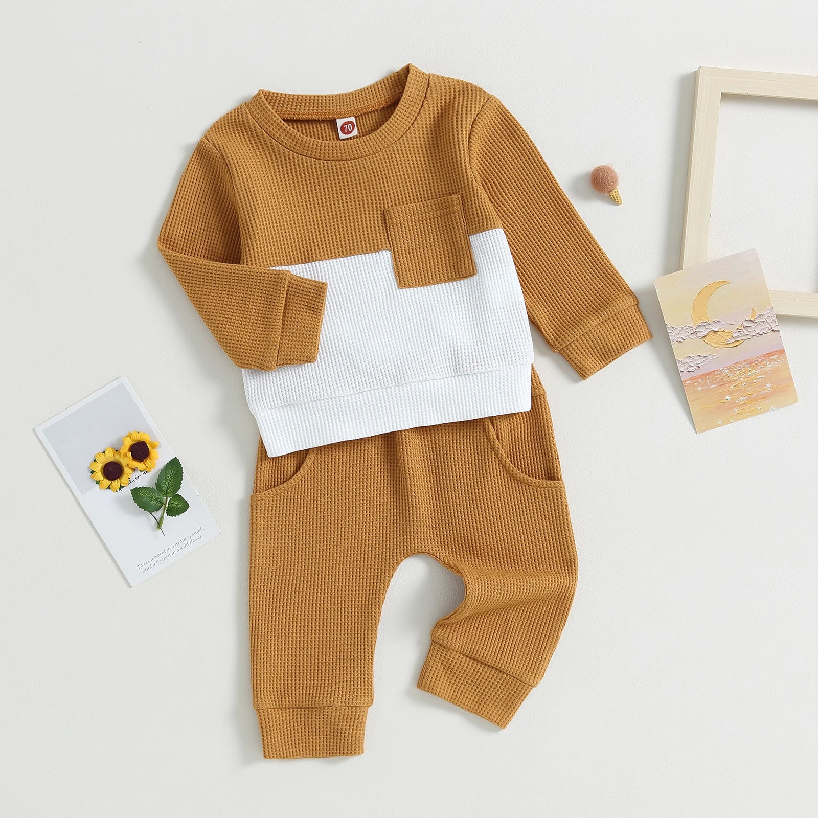Color Matching Pocket Waffle Sweater Lace-up Sweatpants 2-Piece Children's Fashion Casual Wear Baby Suit - 𝓢𝓱𝓸𝓹𝓵𝓮𝓬𝔂