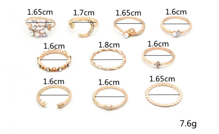 Bohemian Fashion Star Moon Love Pearl Leaf 10-Piece Ring - 𝓢𝓱𝓸𝓹𝓵𝓮𝓬𝔂