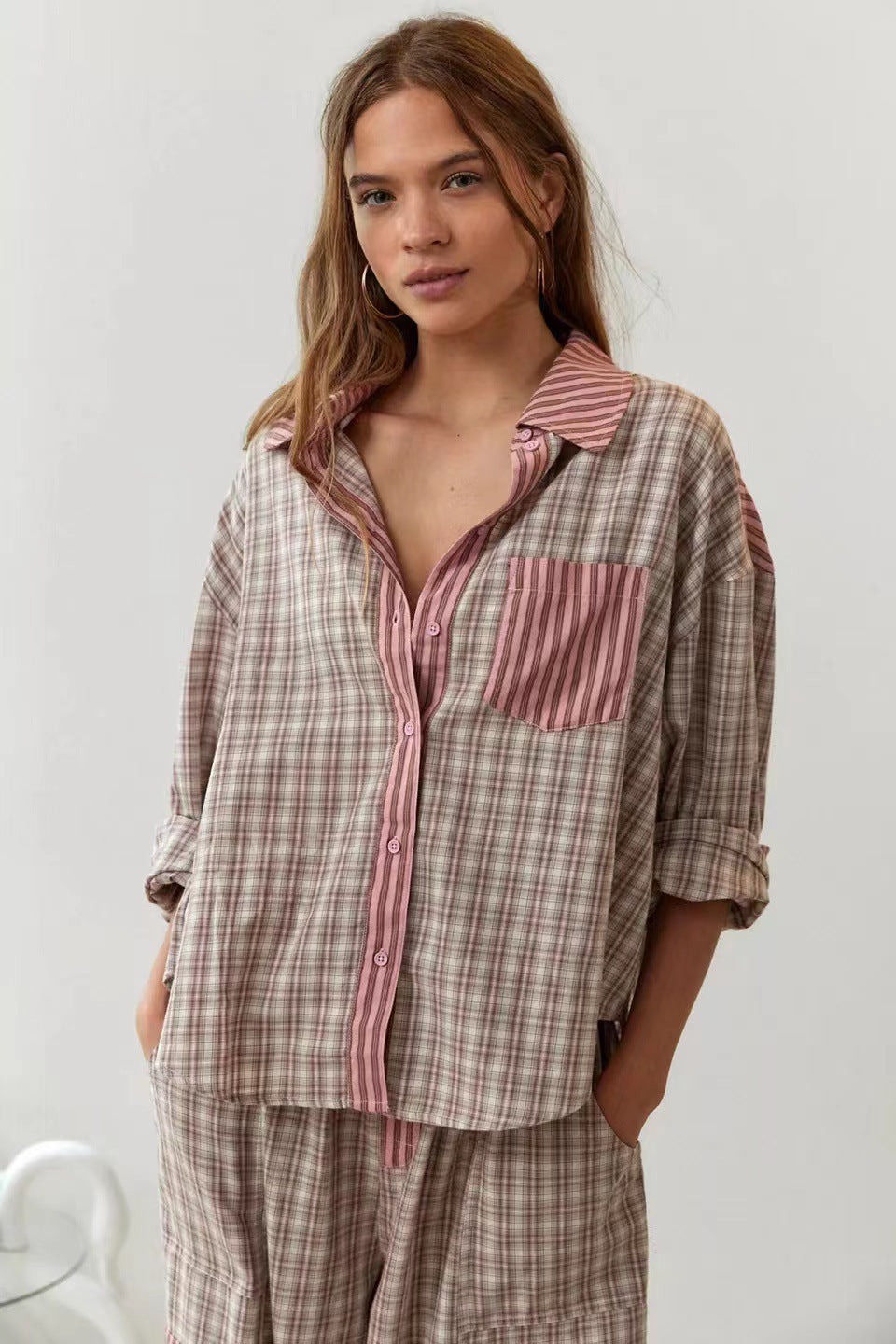 Autumn Women's Clothing Casual Homewear Plaid Shirt Outfit - 𝓢𝓱𝓸𝓹𝓵𝓮𝓬𝔂