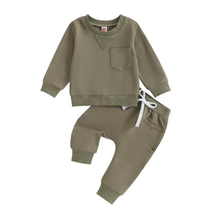 Solid Color Boy Letter Printed Round Neck Long Sleeve Trousers Suit - 𝓢𝓱𝓸𝓹𝓵𝓮𝓬𝔂