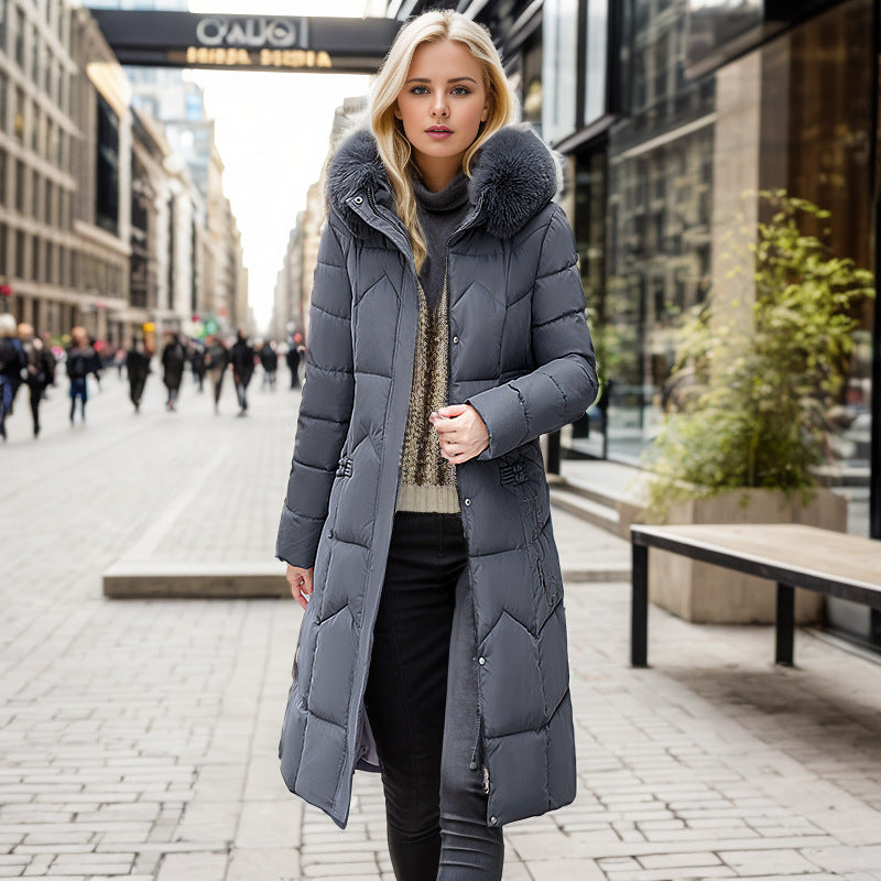 Winter Long Coat With Thickened Fur Collar Straight Slim Cotton-padded Jacket Women - 𝓢𝓱𝓸𝓹𝓵𝓮𝓬𝔂