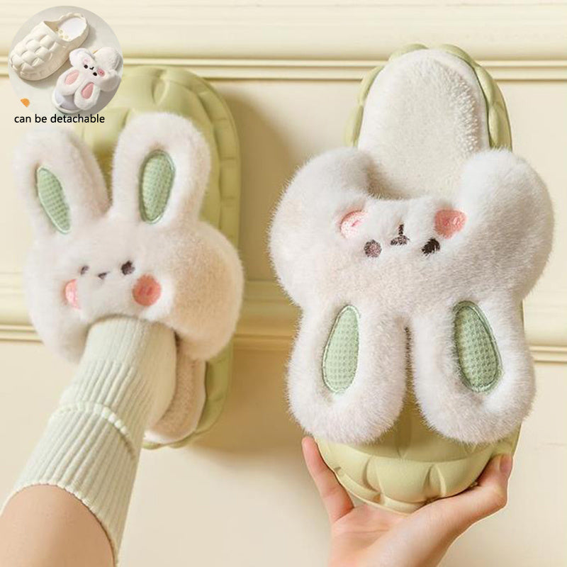 Cute Rabbit Shoes Winter Fuzzy Slippers Women Detachable Washable House Shoes - 𝓢𝓱𝓸𝓹𝓵𝓮𝓬𝔂