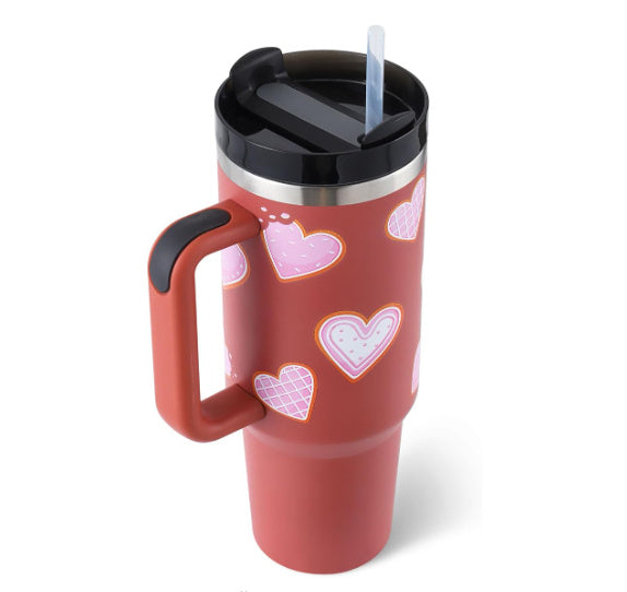 40 Oz Tumbler With Handle Straw Insulated, Stainless Steel Spill Proof Vacuum Coffee Cup Tumbler With Lid Tapered Mug Gifts For Valentine Lover Suitable For Car Gym Office Travel - 𝓢𝓱𝓸𝓹𝓵𝓮𝓬𝔂