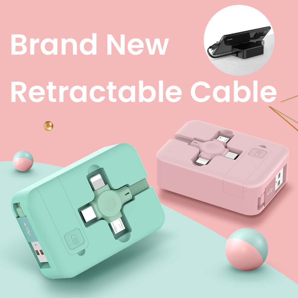4 In 1 Retractable USB Cable Creative Macaron Type C Micro Cable For I Phone With Phone Stand Charging Data Cable Line Storage Box - 𝓢𝓱𝓸𝓹𝓵𝓮𝓬𝔂