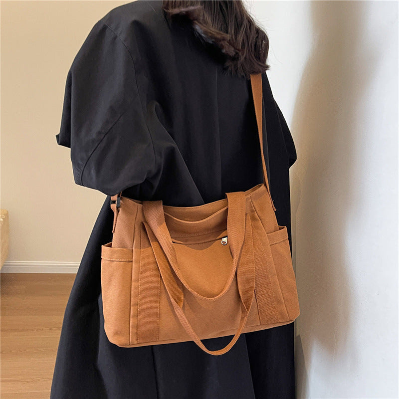 Large Capacity Shoulder Canvas Solid Color Bag For Women - 𝓢𝓱𝓸𝓹𝓵𝓮𝓬𝔂