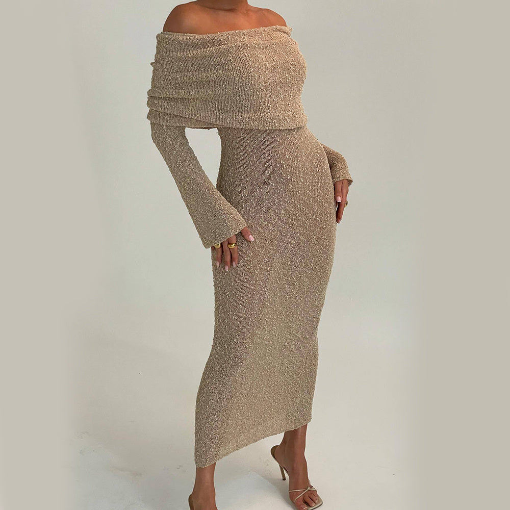 New One-shoulder Knitted Long-sleeved Dress Sexy Beach Holiday Long Dresses Womens Clothing - 𝓢𝓱𝓸𝓹𝓵𝓮𝓬𝔂