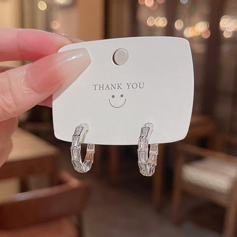 Sterling Silver Needle Simple Zircon Eardrop Earring - 𝓢𝓱𝓸𝓹𝓵𝓮𝓬𝔂