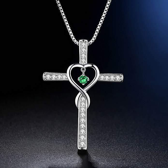 Infinity Love God We Trust Christian Cross Birthstone Crystal Pendant Necklace Colour Gems Zircon Heart Necklace Women Jewelry - 𝓢𝓱𝓸𝓹𝓵𝓮𝓬𝔂