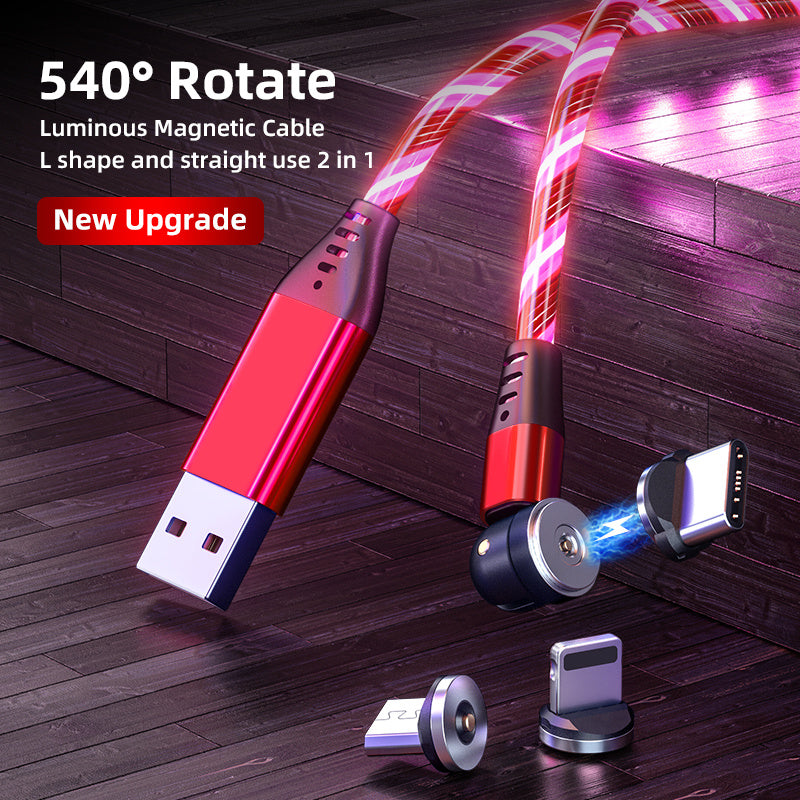 540 Rotate Luminous Magnetic Cable 3A Fast Charging Mobile Phone Charge Cable For LED Micro USB Type C For I Phone Cable - 𝓢𝓱𝓸𝓹𝓵𝓮𝓬𝔂