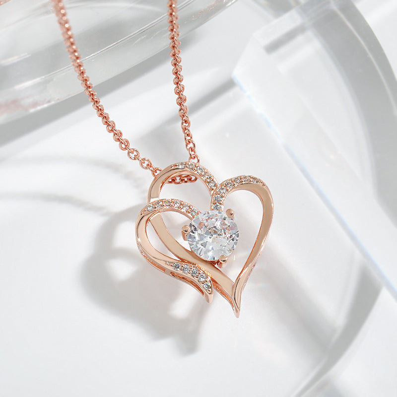 Zircon Double Love Necklace With Rhinestones Ins Personalized Heart-shaped Necklace Clavicle Chain Jewelry For Women Valentine's Day - 𝓢𝓱𝓸𝓹𝓵𝓮𝓬𝔂