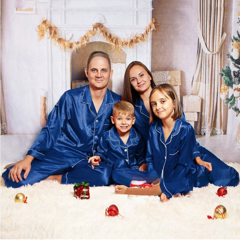 Children's Long-sleeved Parent-child Ice Silk Pajamas Suit - 𝓢𝓱𝓸𝓹𝓵𝓮𝓬𝔂