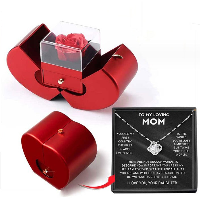 Fashion Jewelry Box Red Apple Christmas Gift Necklace Eternal Rose For Girl Mother's Day Valentine's Day Gifts With Artificial Flower Rose Flower Jewelry Box - 𝓢𝓱𝓸𝓹𝓵𝓮𝓬𝔂