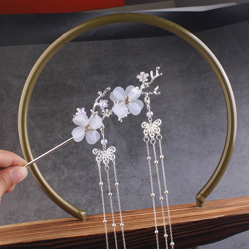 Ancient Style Hair Accessories Hanfu Plum Blossom Branch Tassel Hairpin White Flower Drill - 𝓢𝓱𝓸𝓹𝓵𝓮𝓬𝔂